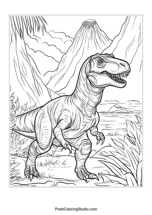 A dinosaur with a long neck in a natural landscape.
