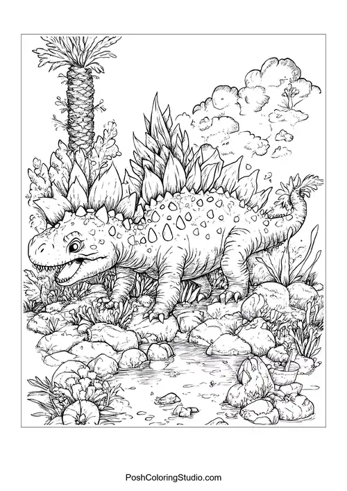 A dinosaur with a long neck and a cheerful demeanor.