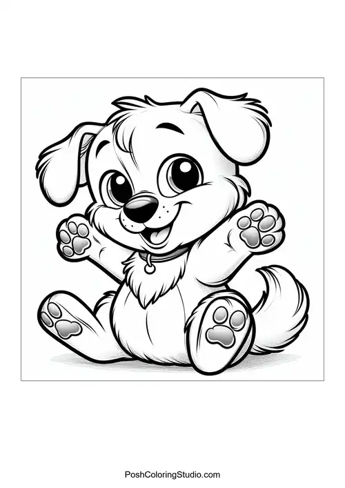 A puppy playing with a ball, looking excited.