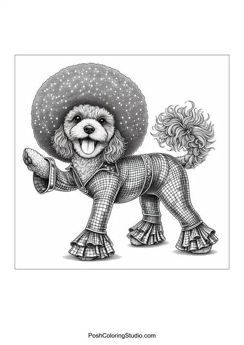 A dog with a mustache and tie, looking sophisticated.