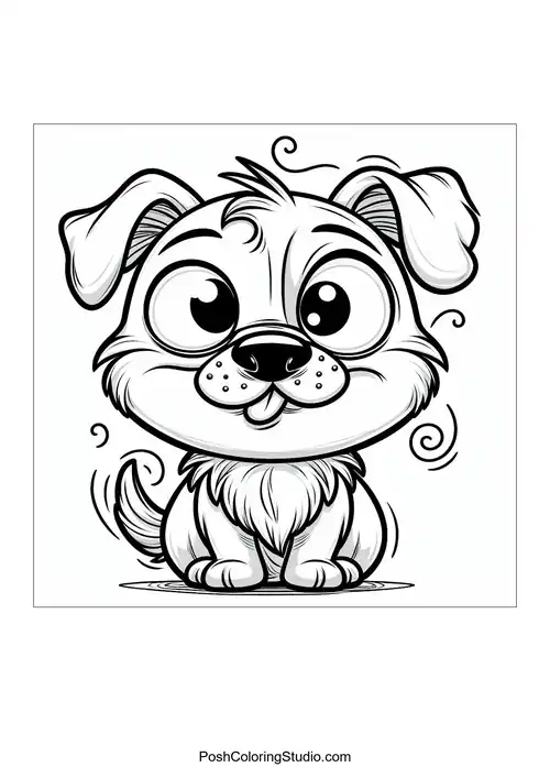 A puppy running joyfully with its tongue out.