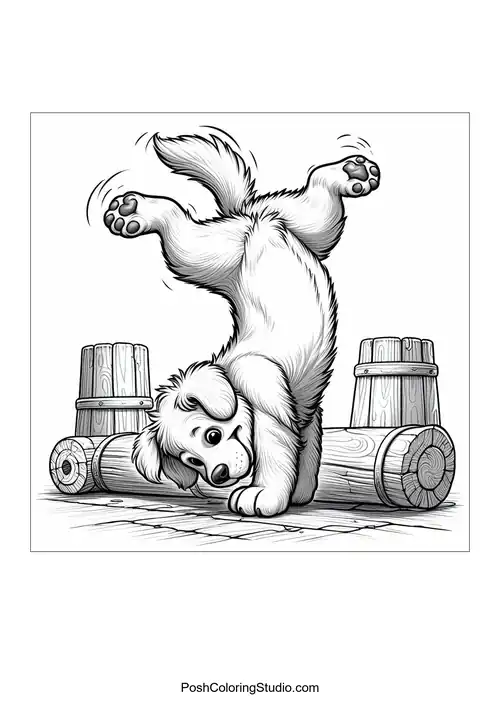 A playful puppy balancing on its front paws with excitement.