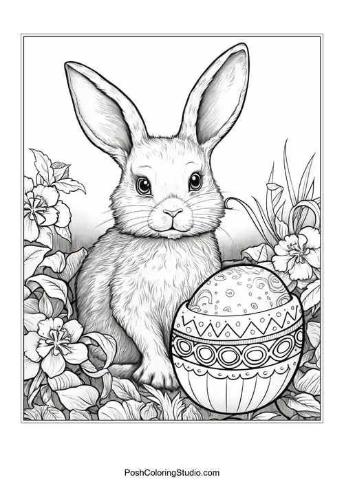 A rabbit's head framed by a floral arrangement.