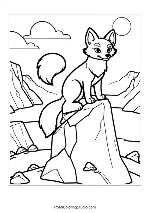 A fox walking through a field with flowers.