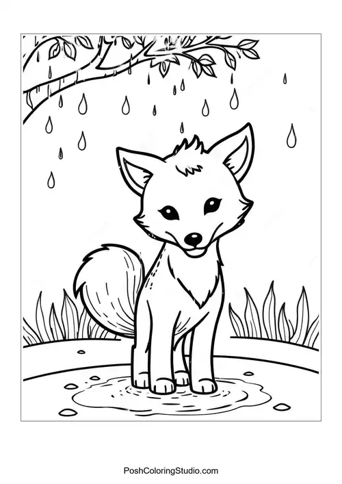 A fox sitting on a rock with a scenic view.