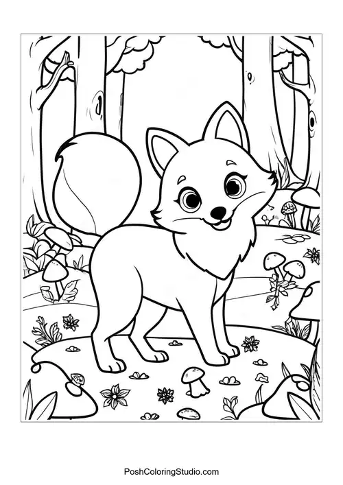 A fox sitting in a flower-filled meadow.