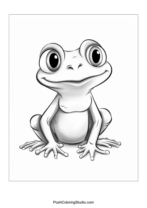 A frog sits on a rock with a serene expression.
