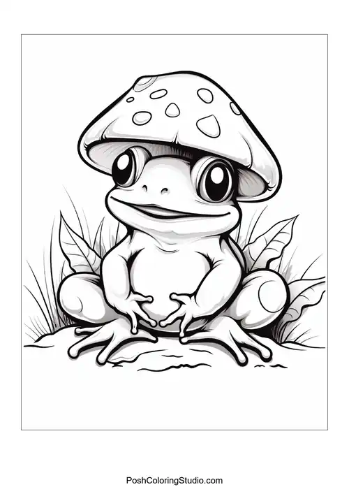 A frog sits on a rock with a thoughtful gaze.