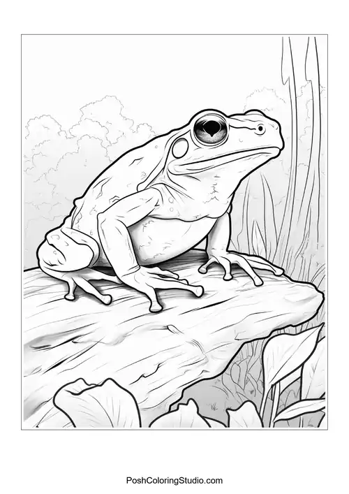 A frog sits on a rock with a gentle smile.