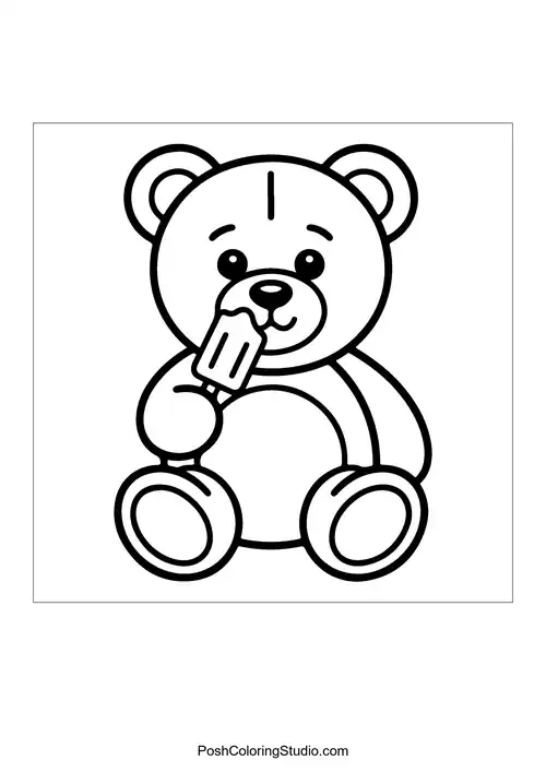 A teddy bear enjoying a popsicle.