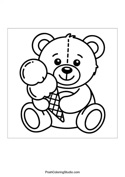 A teddy bear holding an ice cream cone.