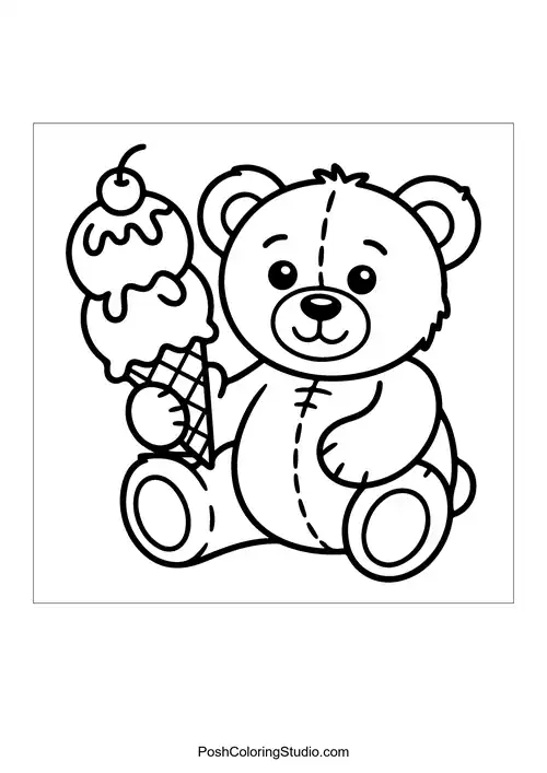 A teddy bear holding an ice cream cone.