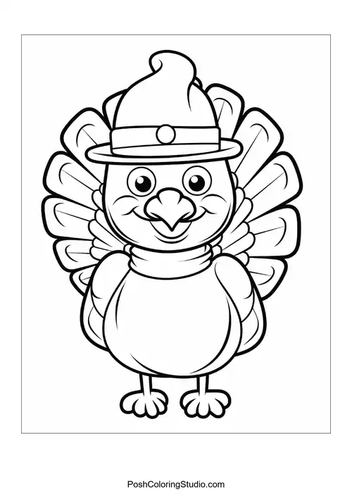 A turkey with a playful expression and hat.