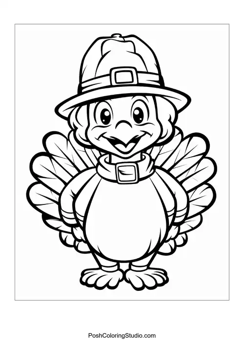 A turkey with a big smile and fluffy feathers.