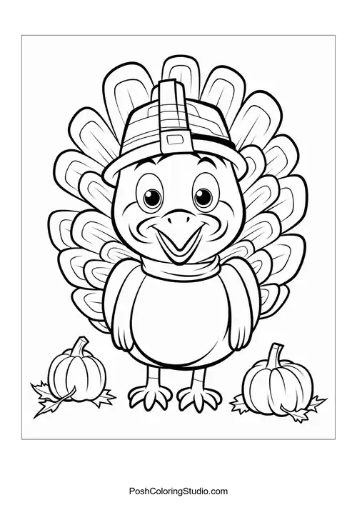 A turkey with a playful expression and hat.