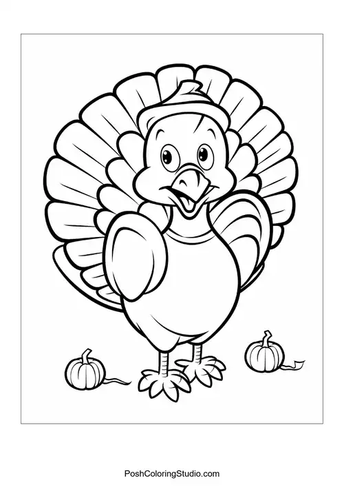 A turkey with a playful expression and hat.