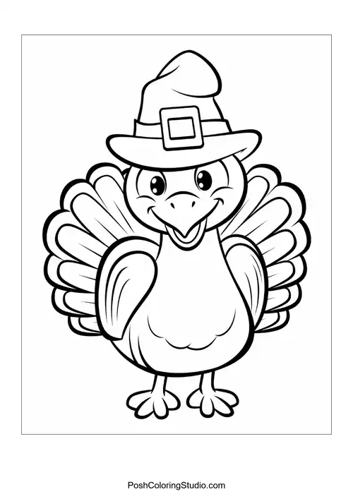 A turkey with a happy face and rounded body.