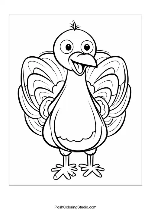 A turkey with a big smile and fluffy feathers.