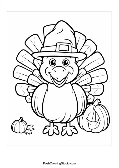 A turkey with a big smile and fluffy feathers.