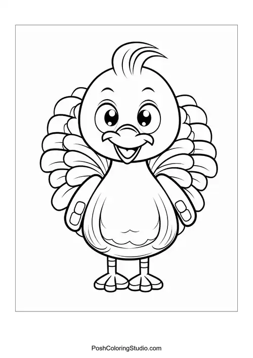 A turkey with a joyful expression and hat.