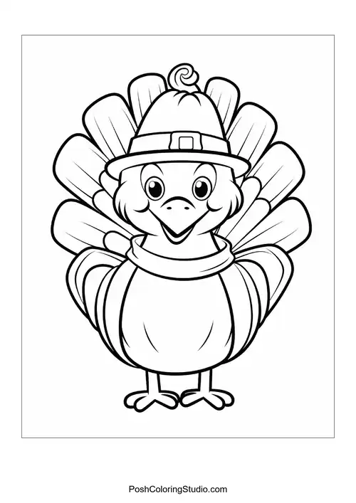 A turkey with a playful expression and hat.