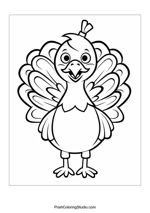 A turkey with a cheerful expression and hat.