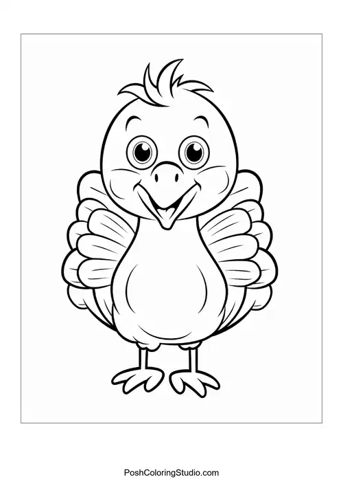 A turkey with a big smile and fluffy feathers.