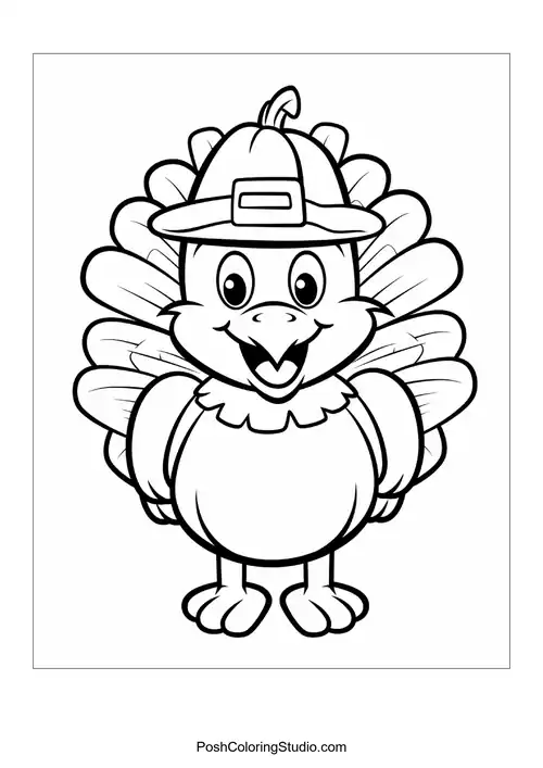 A turkey with a big smile and fluffy feathers.