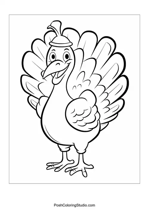 A turkey with a proud stance and large, detailed feathers.