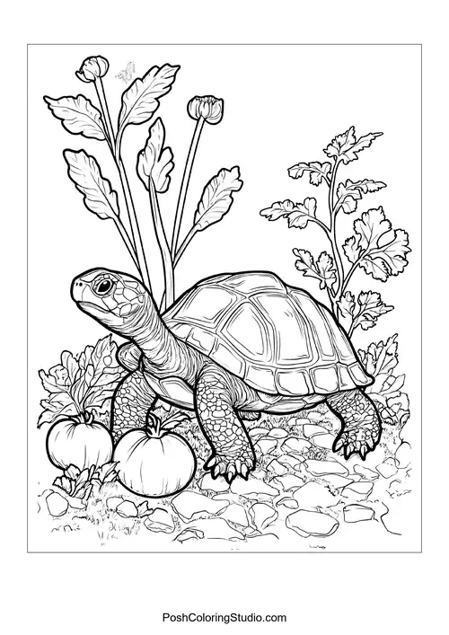 A turtle with a detailed shell resting on a rocky surface.