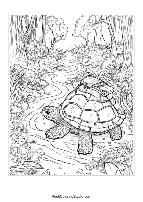 A turtle resting on a rock near a calm river.