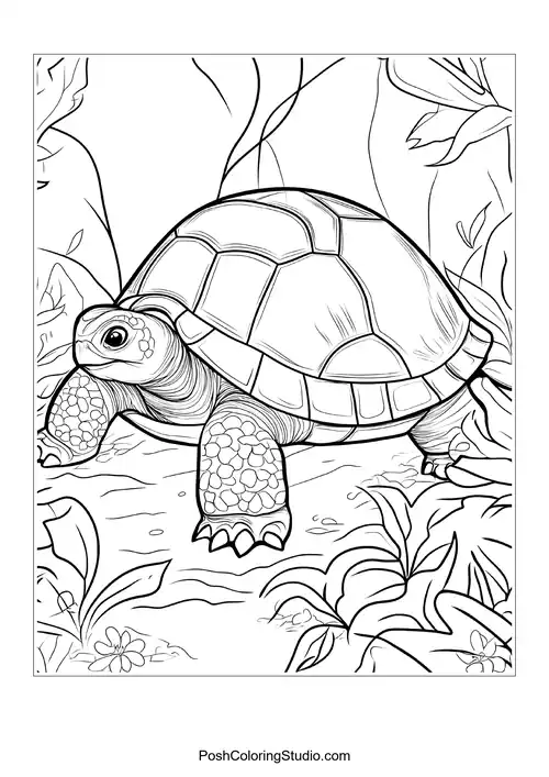 A turtle basking on a rock with a river in the background.