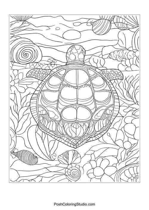 A turtle enjoying a hammock between palm trees.