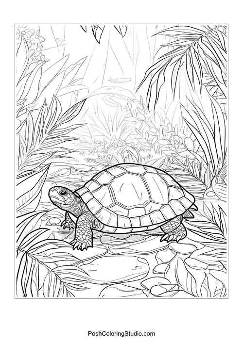 A turtle looking up at a starry sky with comets.