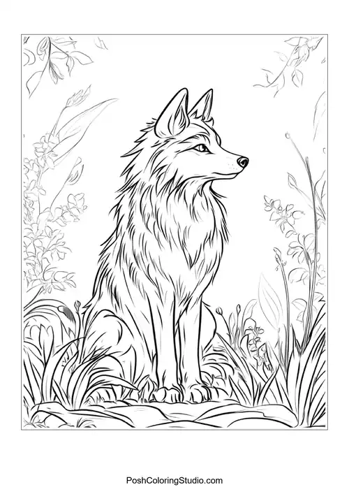A wolf standing tall on rocky terrain, looking forward.