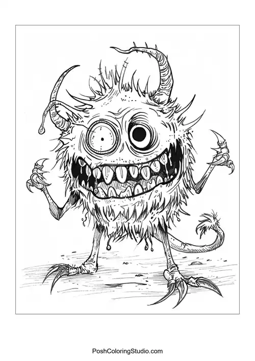 Adorable Creepy Monsters Coloring Pages sample thumbnail
