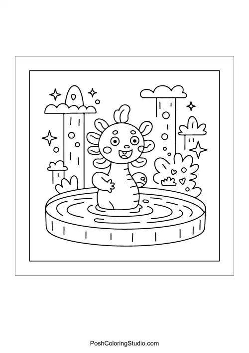 A playful dinosaur splashing in a pond.