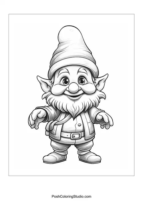 A gnome holding a flower and standing among plants.