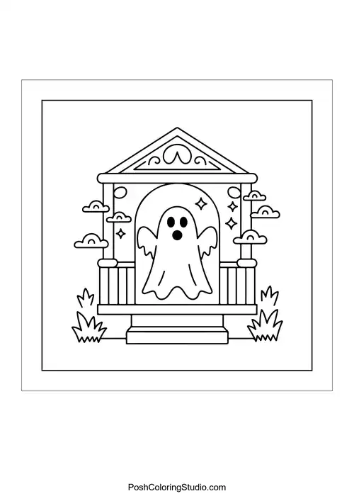 A ghost on a porch of a charming gazebo.