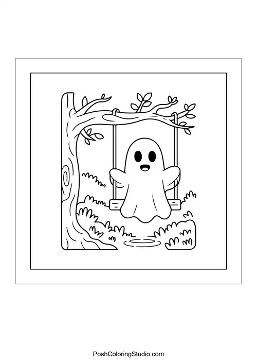 A ghost on a wave with a sunny backdrop.