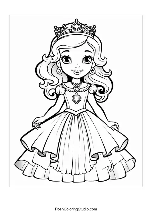 A princess with a charming smile in a flowing gown.