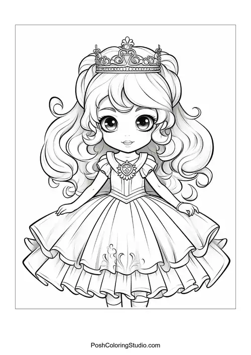 A princess in a gown with floral patterns and a tiara.