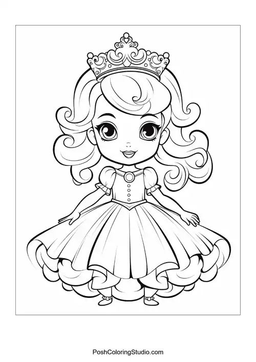 A princess in a gown with a flowing skirt and sparkles.