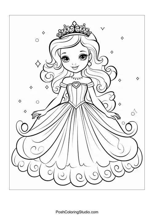 A princess with a bouquet in a beautifully styled gown.