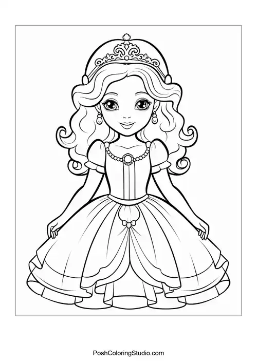 A princess with a crown and a flowing gown design.