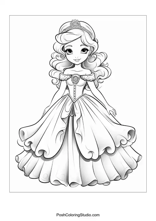 A princess in a gown with a unique bodice and tiara.