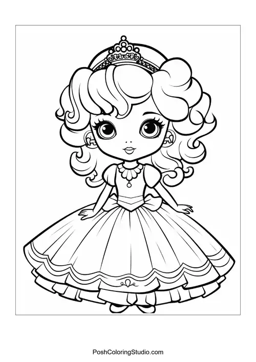 A princess in a gown with a flowing skirt and crown.