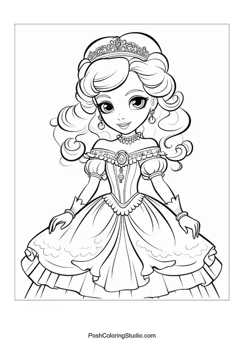 A princess holding a scepter in a detailed gown.