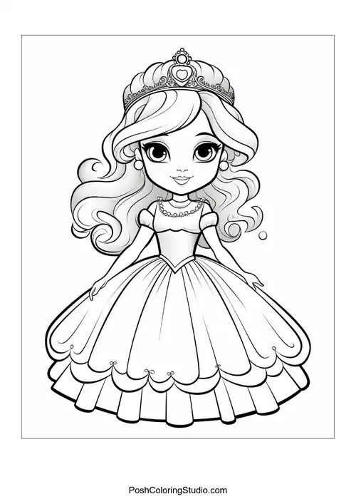A princess with a crown and a flowing gown design.