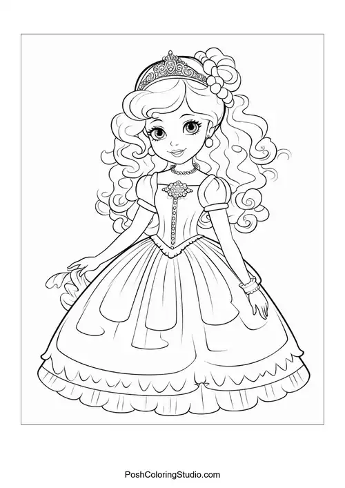 A princess holding a scepter in a detailed gown.